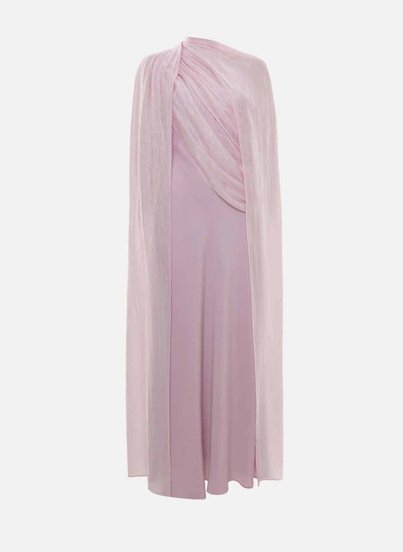 Lichi Textured maxi dress with asymmetrical draping and cape - Image 2